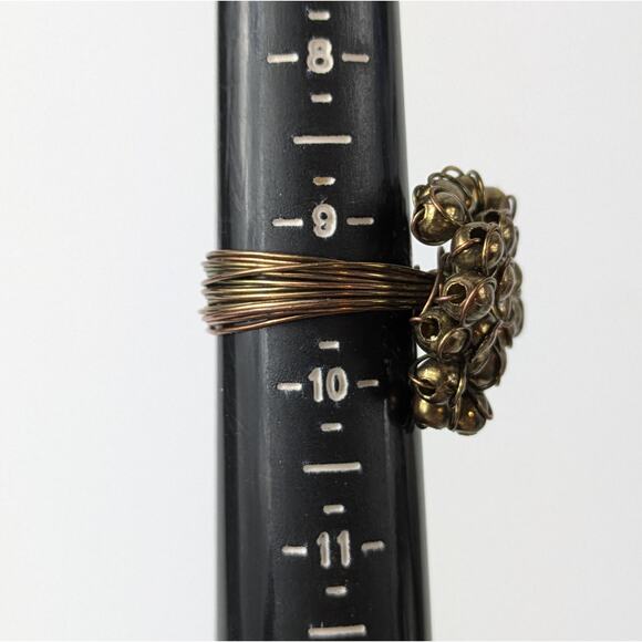 Womens Sz 9.5 Ring Unique Handmade Wire Wrapped Bronze Bead Biomorphic Statement - Picture 4 of 5
